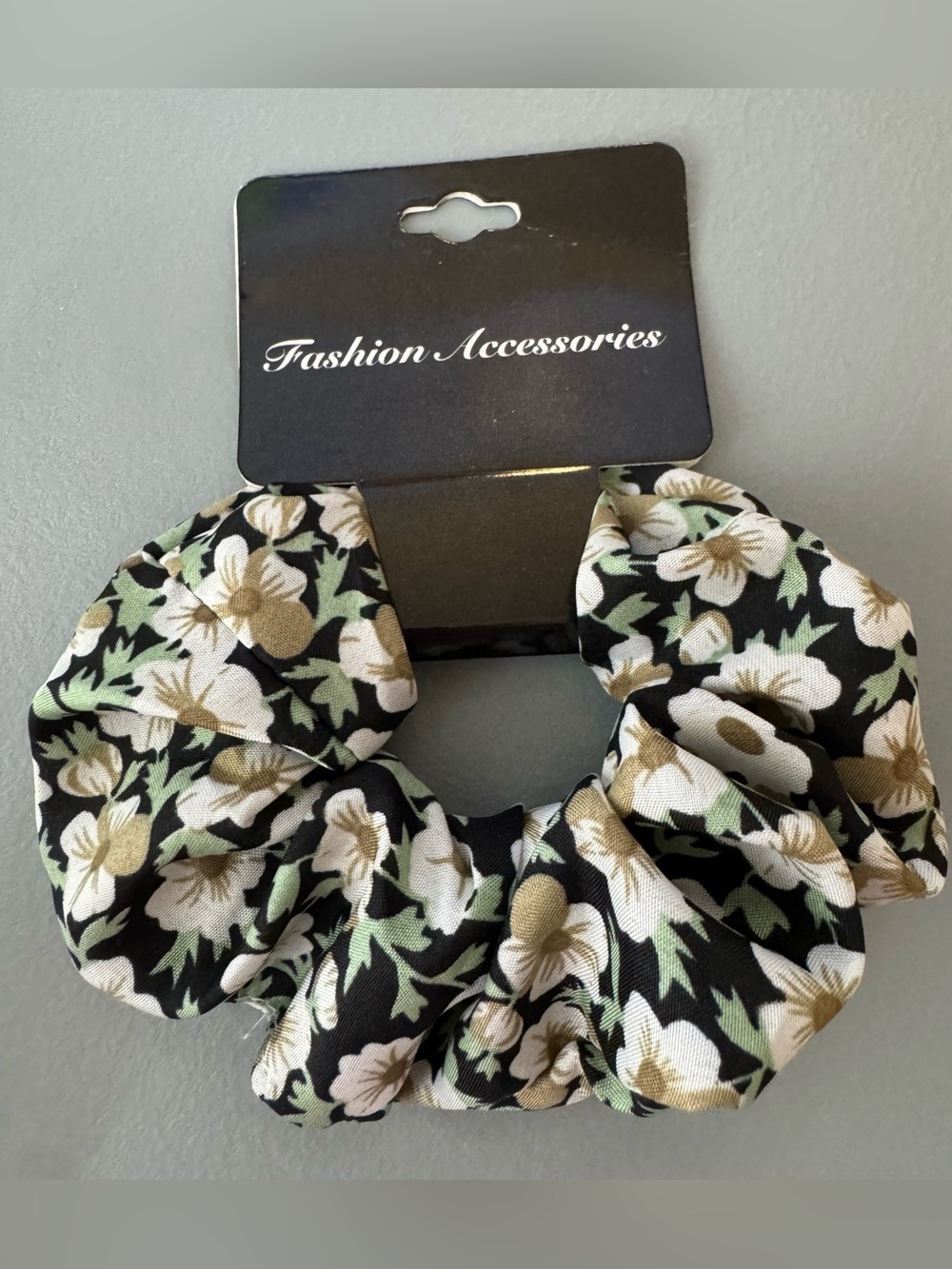 Floral Black Olive cream tan lightweight Scrunchie summer vacation neutral